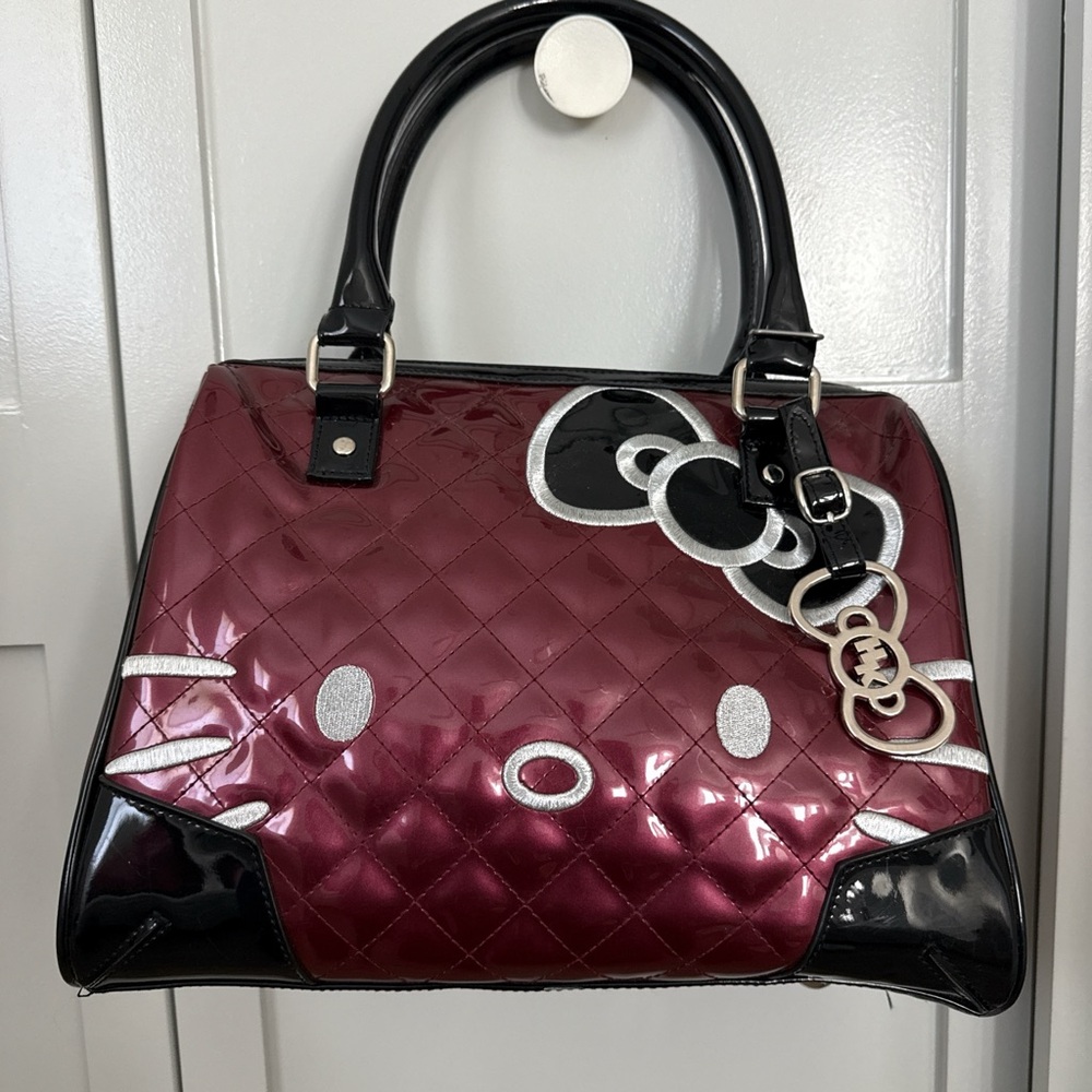 Hello Kitty Quilted Burgundy and Black Handbag